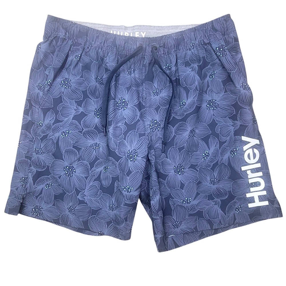 Hurley Mens XL Blue Floral Board Shorts Swim Trunks Drawstring Elastic Waist - Picture 1 of 8